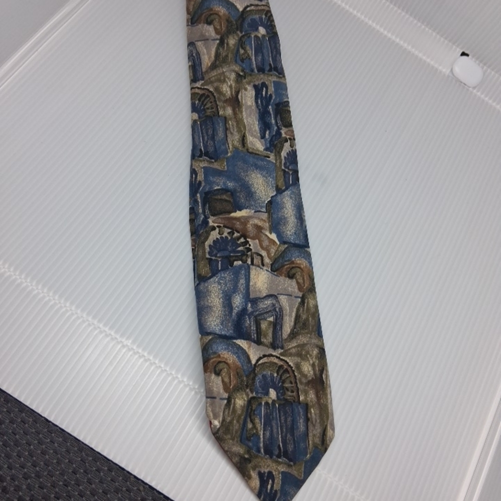 Oscar de la Renta Artistic Blue and Brown Tie